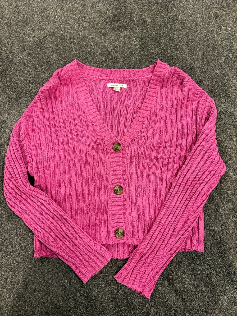 American Eagle Outfitters Cropped Ribbed Cardigan - Fuchsia